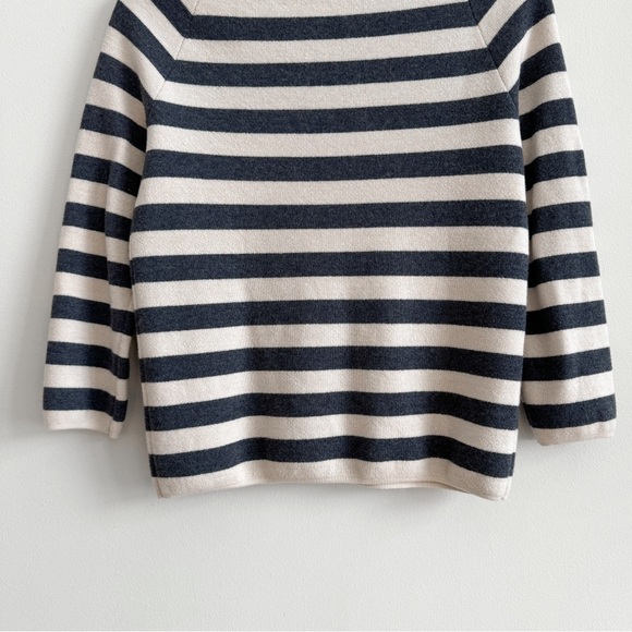 🏷️ SOLD • TORY BURCH • Kim Merino Wool Striped Sweater in Birch/Charcoal • Small - Picture 10 of 12